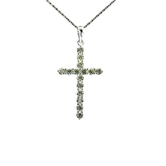 14k 37x19mm cross pendant with 15 diamonds 1.40ct on 18 inches cable chain