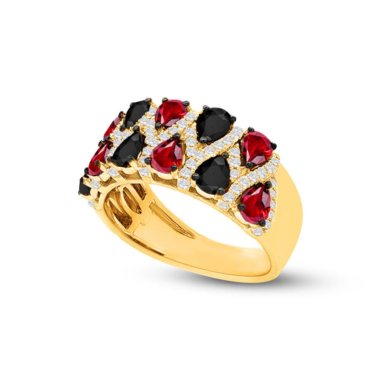 14K GARNET & BLACK ONYX RING