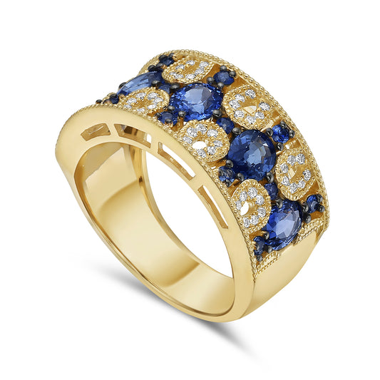14K 10MM BAND WITH 56 DIAMONDS 0.17CT & 19 SAPPHIRES 2.68CT