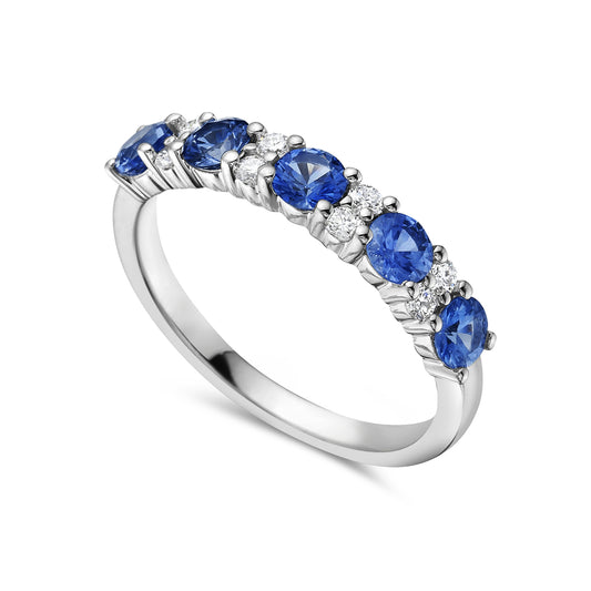 14kW 4MM BAND WITH 5 ROUND BLUE SAPPHIRES 0.98CT & 8 DIAMONDS 0.18CT