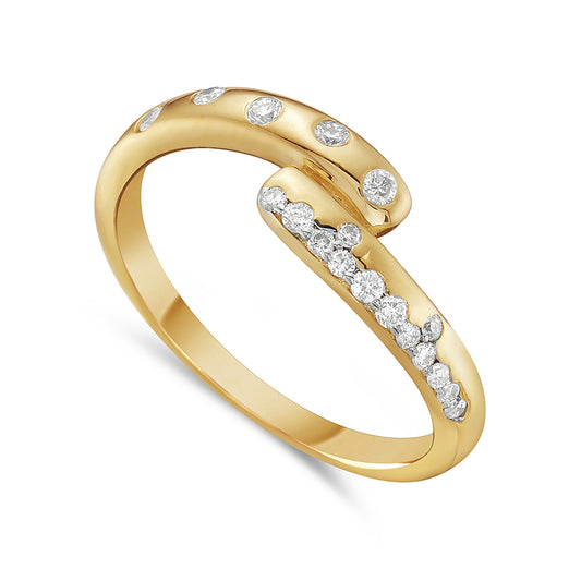 14k 6mm bypass ring with 18 diamonds 0.19ct