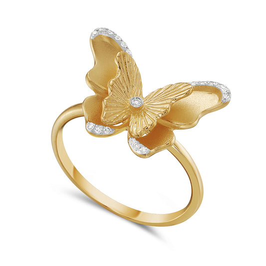 14k 18x12mm butterfly ring with 18 diamonds 0.06ct