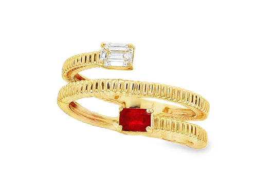 14K DIAMOND & RUBY BYPASS RING