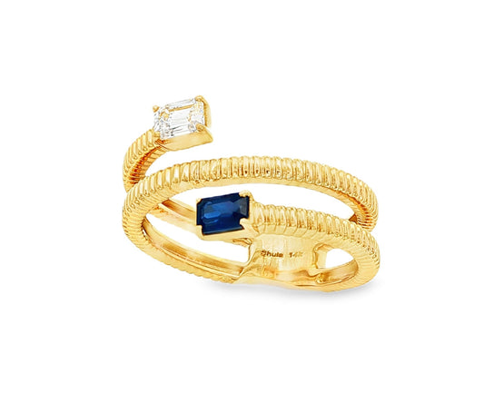 14K DIAMOND & SAPPHIRE BYPASS RING