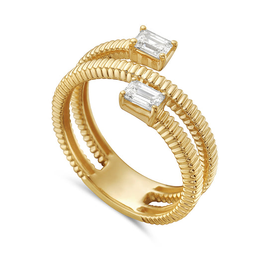 14k 10mm bypass ring with 2 baguette diamonds 0.40ct