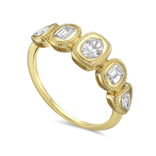 14ky ring with 5 diamonds pear, oval & emerald tw 0.71ct