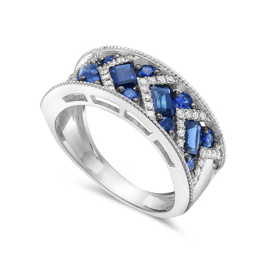 14k 8mm band with 40iamonds 0.16ct 16 sapphires 1.70ct