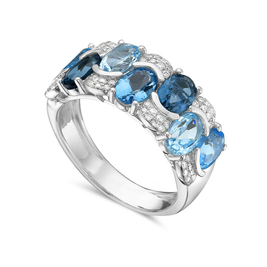 14k 8mm band 56 diamonds 0.19ct & 7 sky blue topaz 3.80ct