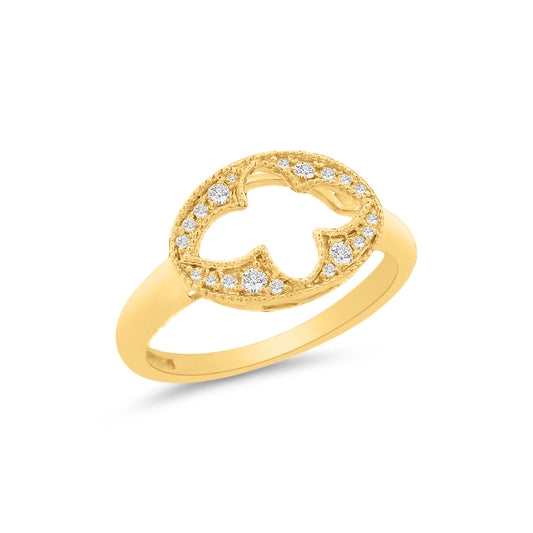 14k open flower design ring with 20 diamonds 0.13ct