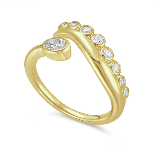 14ky open design ring with diamonds