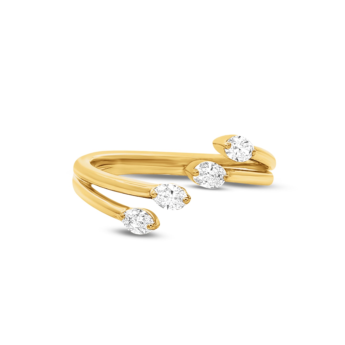 14ky open design ring with 4 oval diamonds 0.32ct