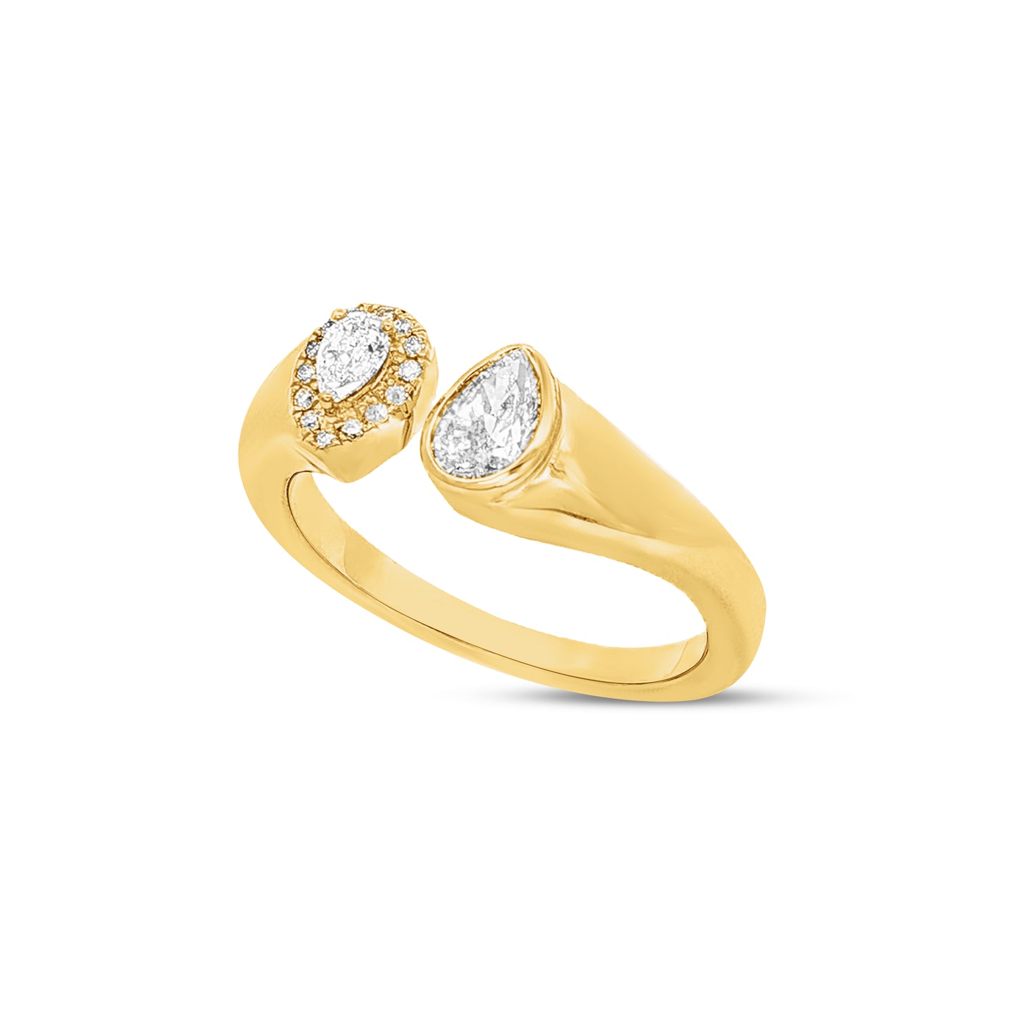 14k open design ring with 2 pear shape diamonds 0.40ct & 14 round 0.055 t.w. 0.45ct