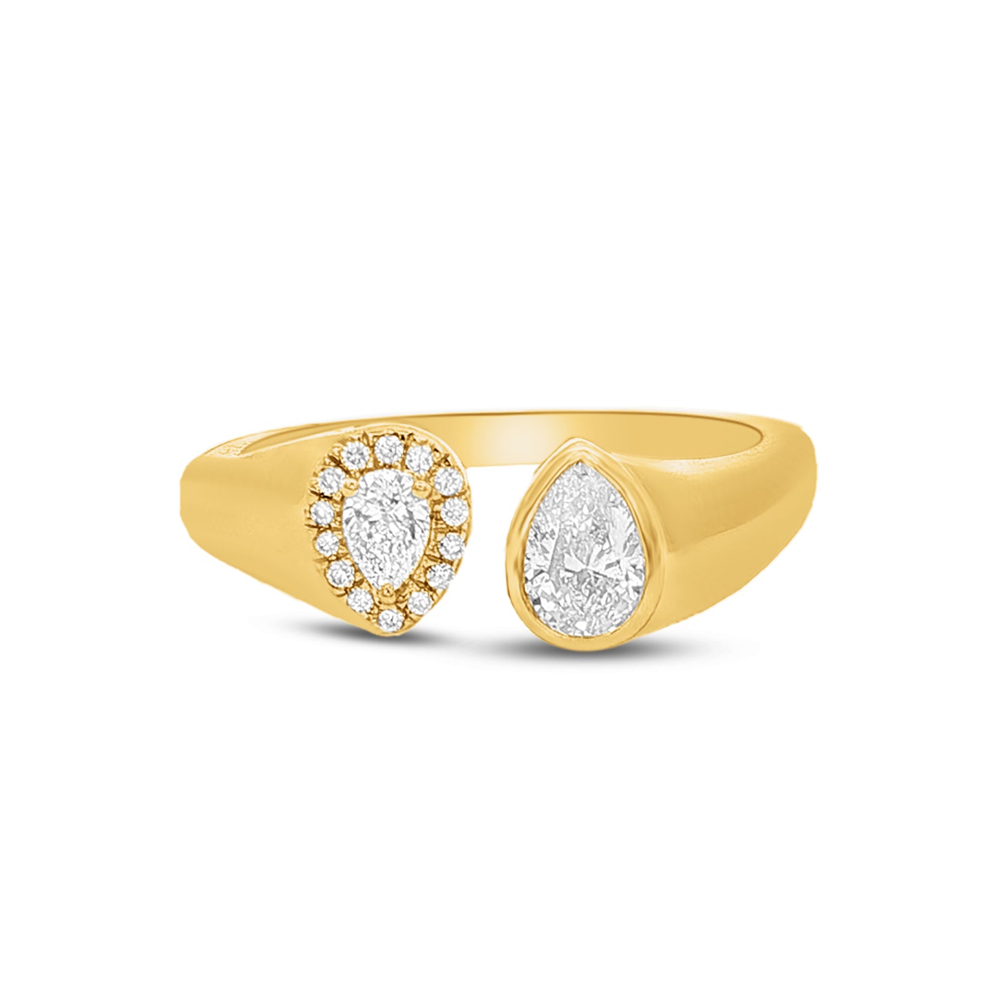 14k open design ring with 2 pear shape diamonds 0.40ct & 14 round 0.055 t.w. 0.45ct