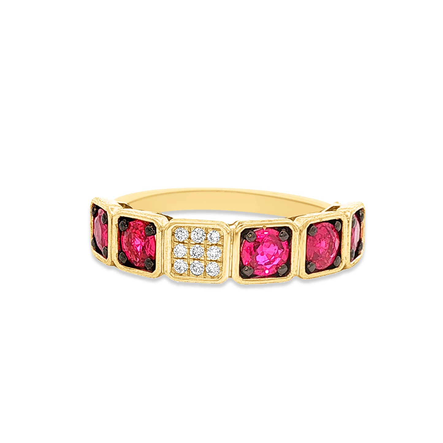 14k band with 10 rubies 2.60ct & 27 diamonds 0.17ct
