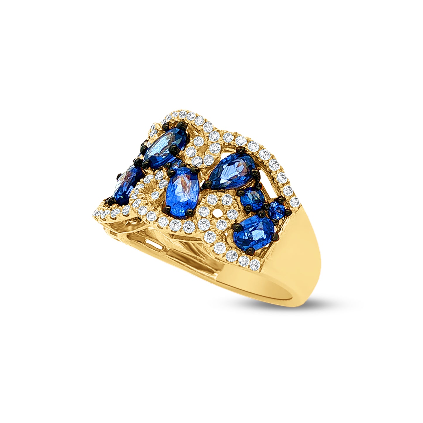 14k ring with 79 diamonds 0.47ct & 14 fancy color sapphires 2.81ct