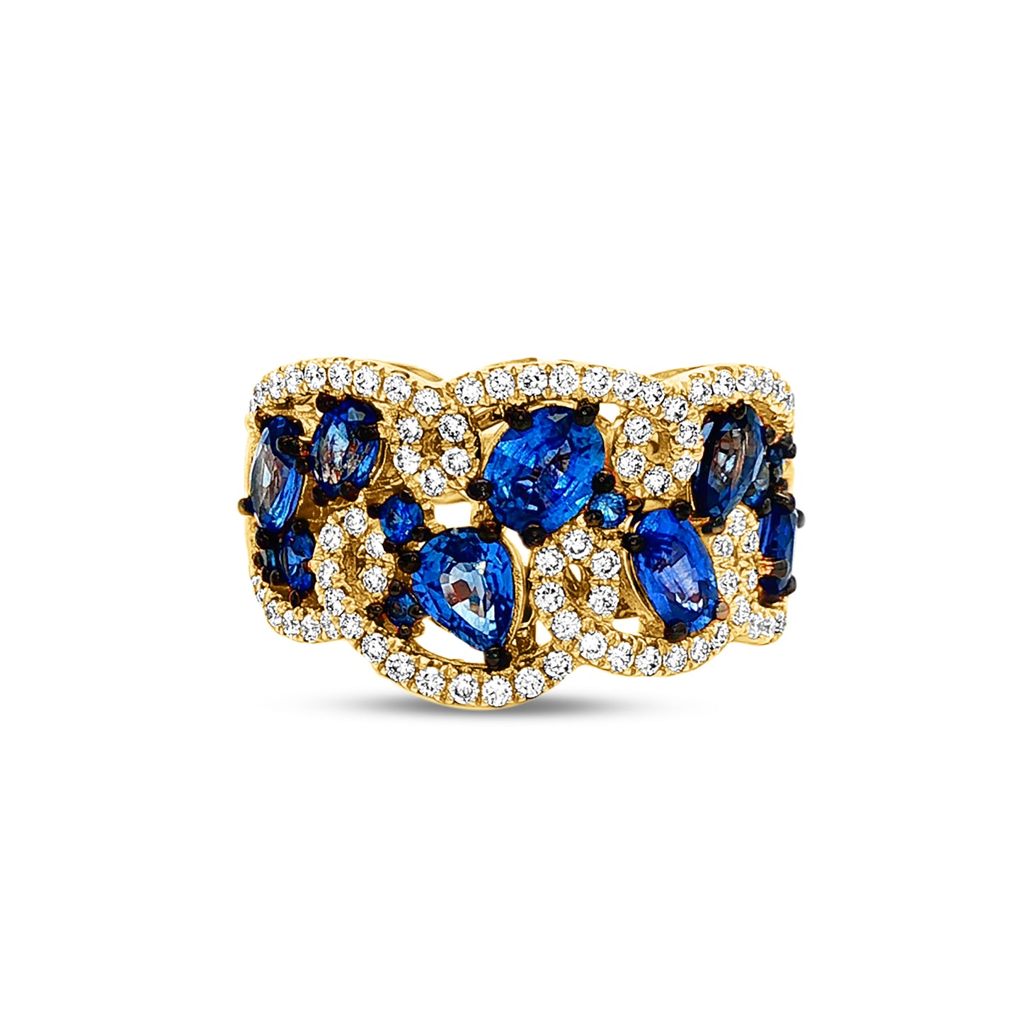 14k ring with 79 diamonds 0.47ct & 14 fancy color sapphires 2.81ct