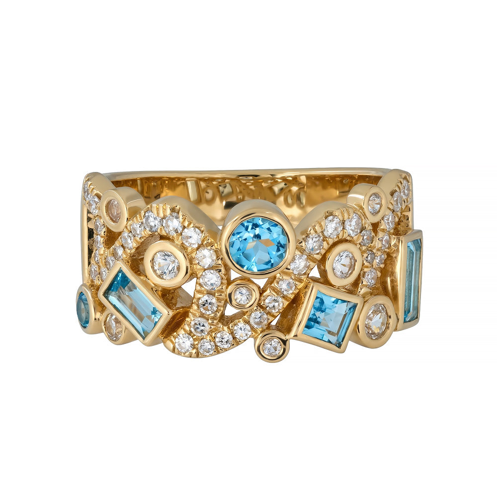 14k ring with blue topaz & white sapphires