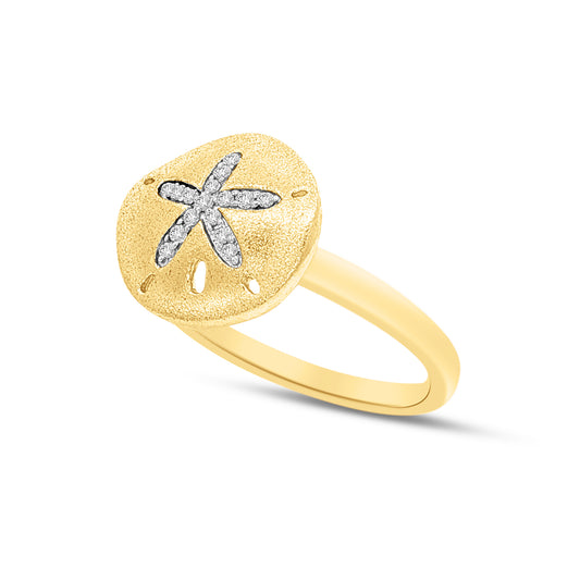 14k 12mm sand dollar ring with 16 diamonds 0.087ct