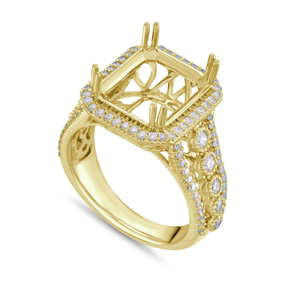 14k 14x13mm semi-mount ring with 98 diamonds 0.82ct