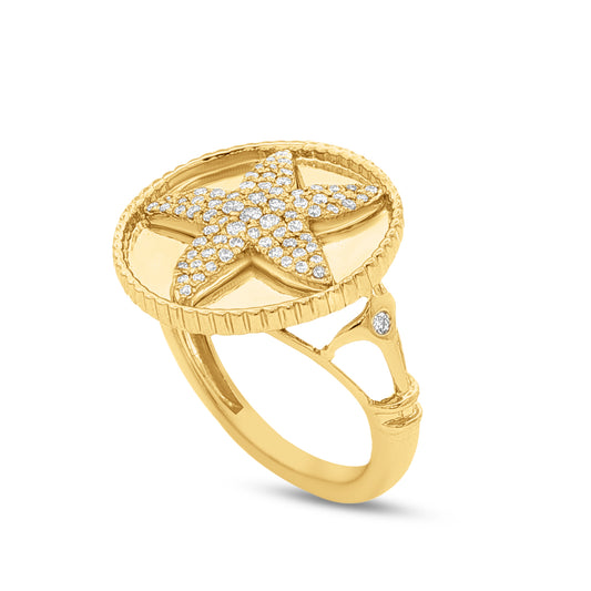14KY 18mm Starfish disk ring with 73 diamonds 0.41ct