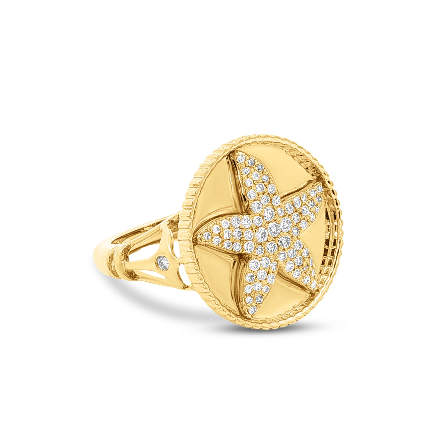 14KY 18mm Starfish disk ring with 73 diamonds 0.41ct