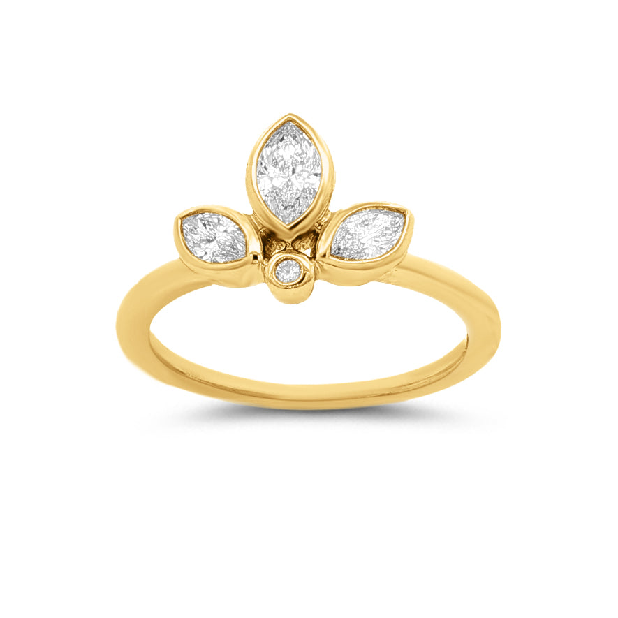 14KY 21mm Ring with 3 marquise diamonds 0.52ct and 1 round diamond 0.01ct totaling 0.53ct