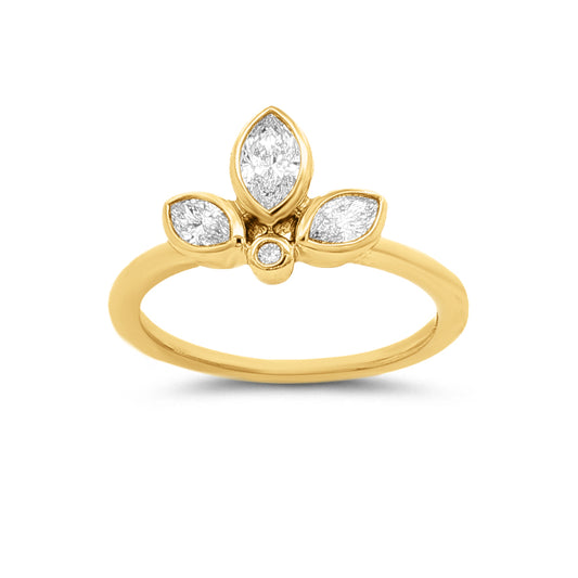 14KY 21mm Ring with 3 marquise diamonds 0.52ct and 1 round diamond 0.01ct totaling 0.53ct