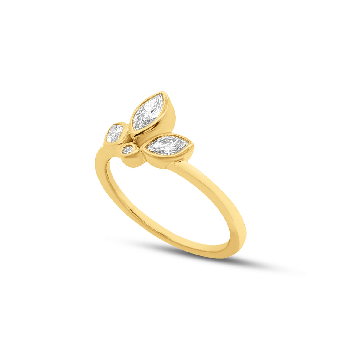 14KY 21mm Ring with 3 marquise diamonds 0.52ct and 1 round diamond 0.01ct totaling 0.53ct