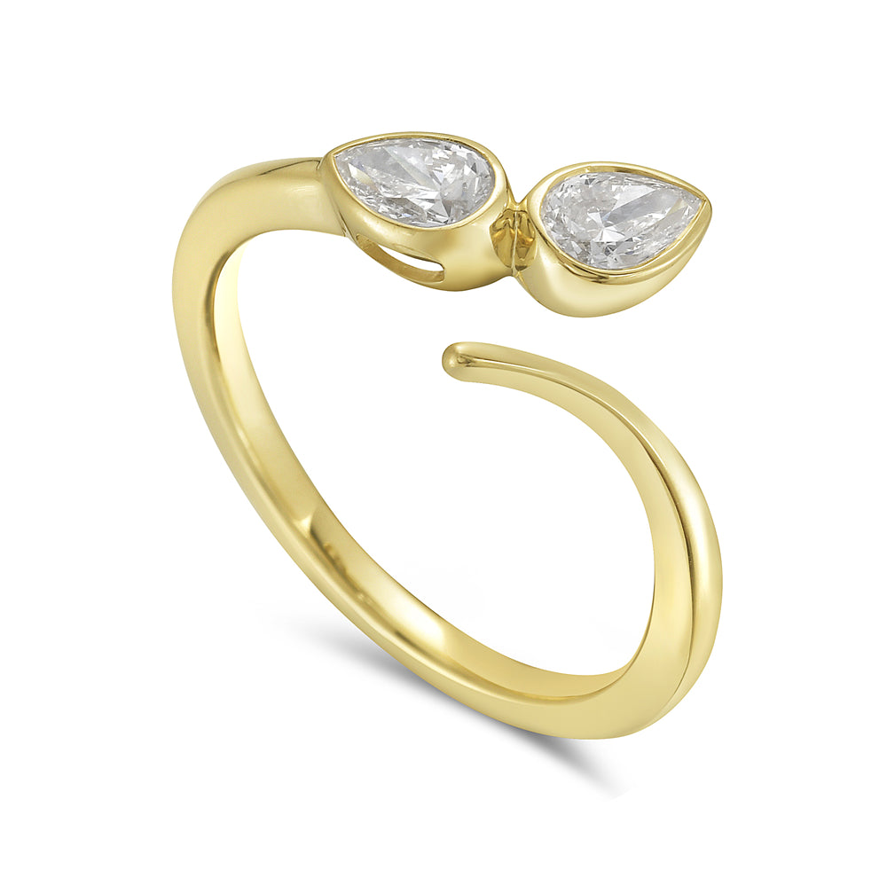 14k 8mm bypass ring with 2 pear shape diamonds 0.49ct size 7