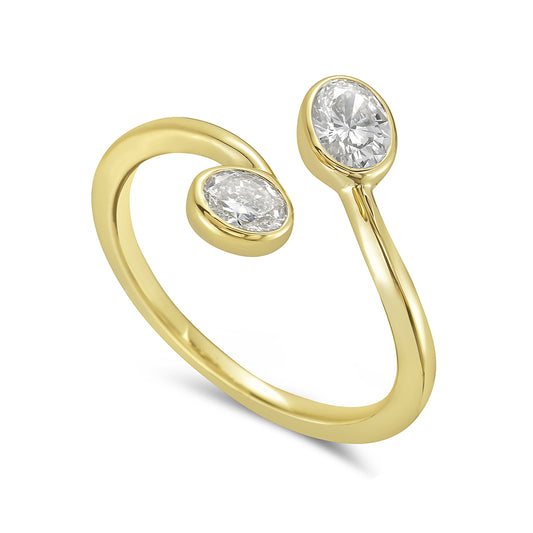 14k 11mm bypass ring with 2 oval diamonds 0.51ct size 7