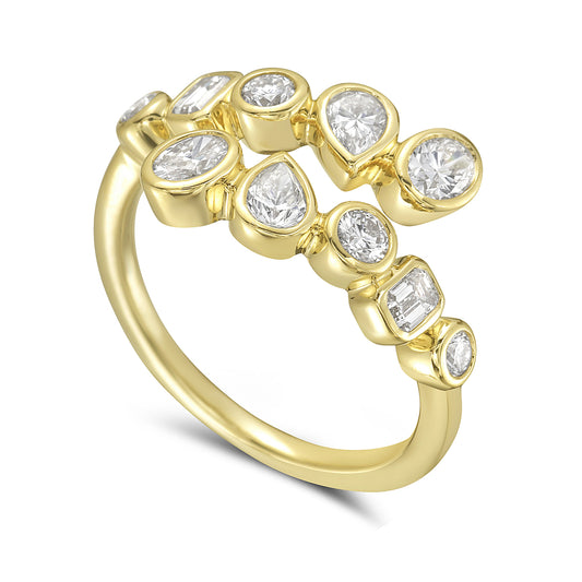 14k 10mm bypass ring with 2 oval diamonds 0.29ct, 2 emerald cut 0.23ct, 4 round 0.24ct & 2 pear shape 0.28ct t.w. 1.04ct size 7