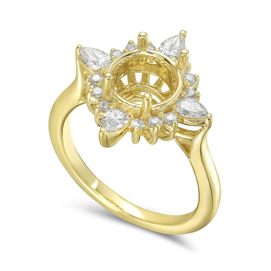 14k 12mm semi-mount ring with 4 pear shape diamonds 0.40ct & 12 round 0.179ct t.w 0.57ct size 7