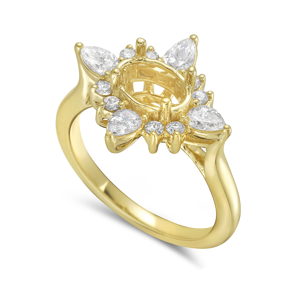 14k 18x15mm width ring with 8 round diamonds 0.19ct & 4 pear shape 0.55ct t.w. 0.74ct size 7