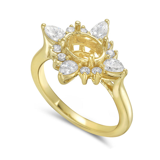 14k 18x15mm width ring with 8 round diamonds 0.19ct & 4 pear shape 0.55ct t.w. 0.74ct size 7