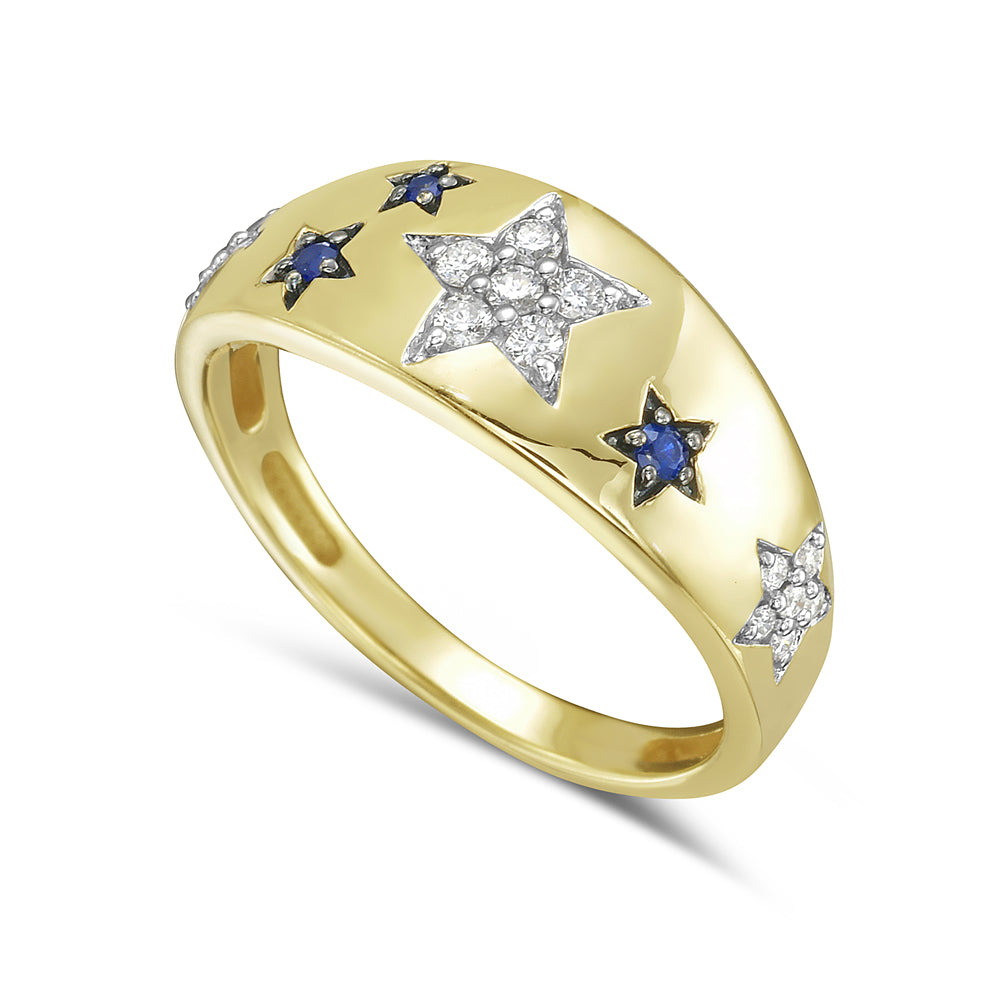 14KY sapphire and diamond stars ring with total diamond 0.15ct and sapphire 0.05ct tw 5.5