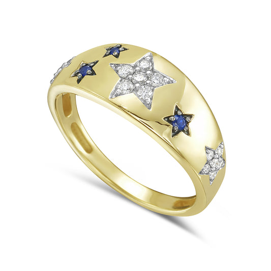 14KY sapphire and diamond stars ring with total diamond 0.15ct and sapphire 0.05ct tw 5.5