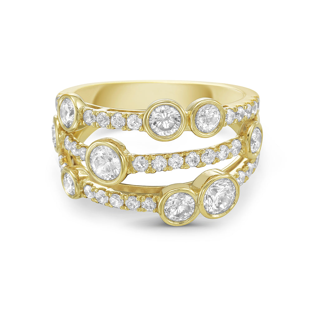 Three Row Diamond & Gold Ring