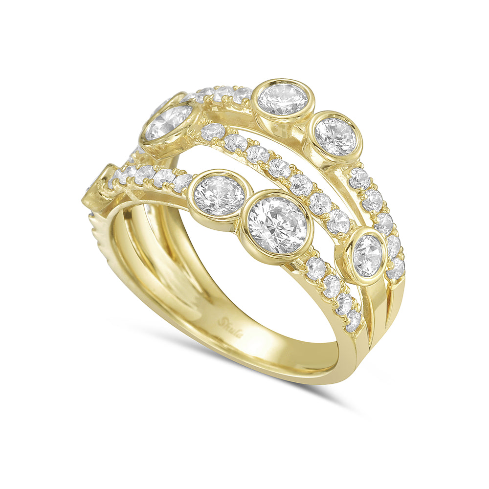Three Row Diamond & Gold Ring