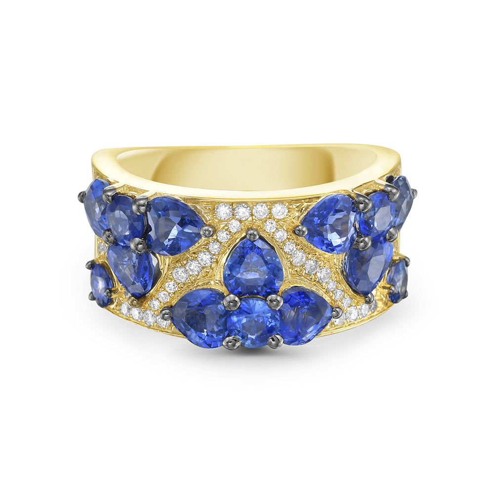 14k ring with 14 fancy blue sapphires 4.22ct & 46 diamonds 0.20ct 5.5