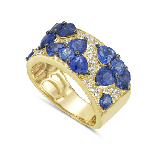 14k ring with 14 fancy blue sapphires 4.22ct & 46 diamonds 0.20ct 5.5