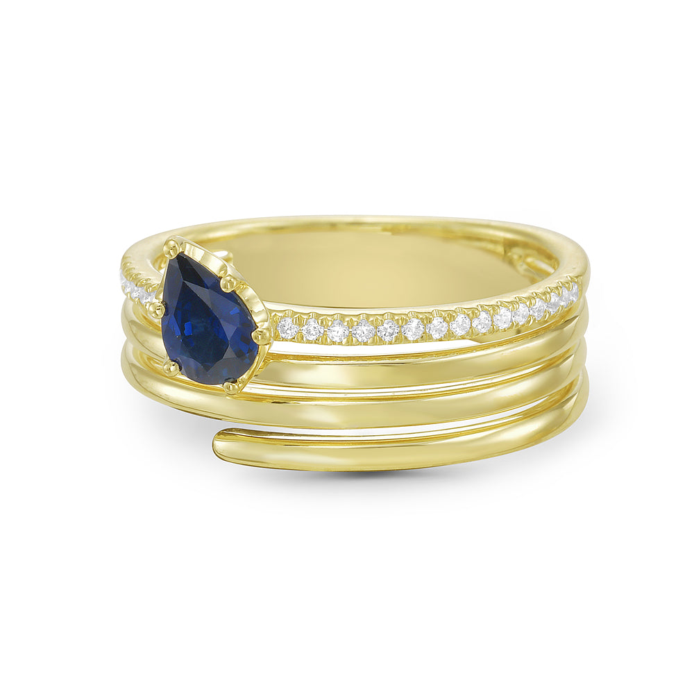 14KY ring with 1 blue sapphire 0.05ct and 23 diamonds 0.09ct tw 5.5