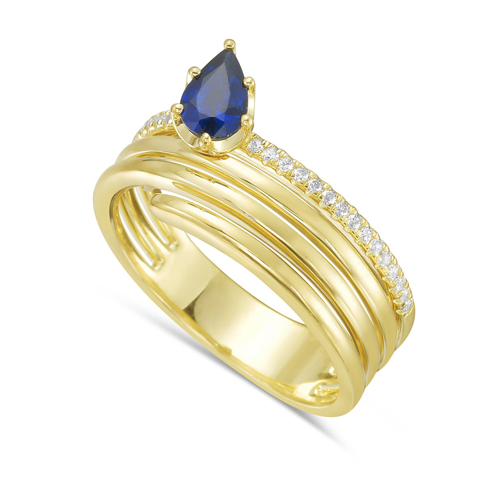14KY ring with 1 blue sapphire 0.05ct and 23 diamonds 0.09ct tw 5.5