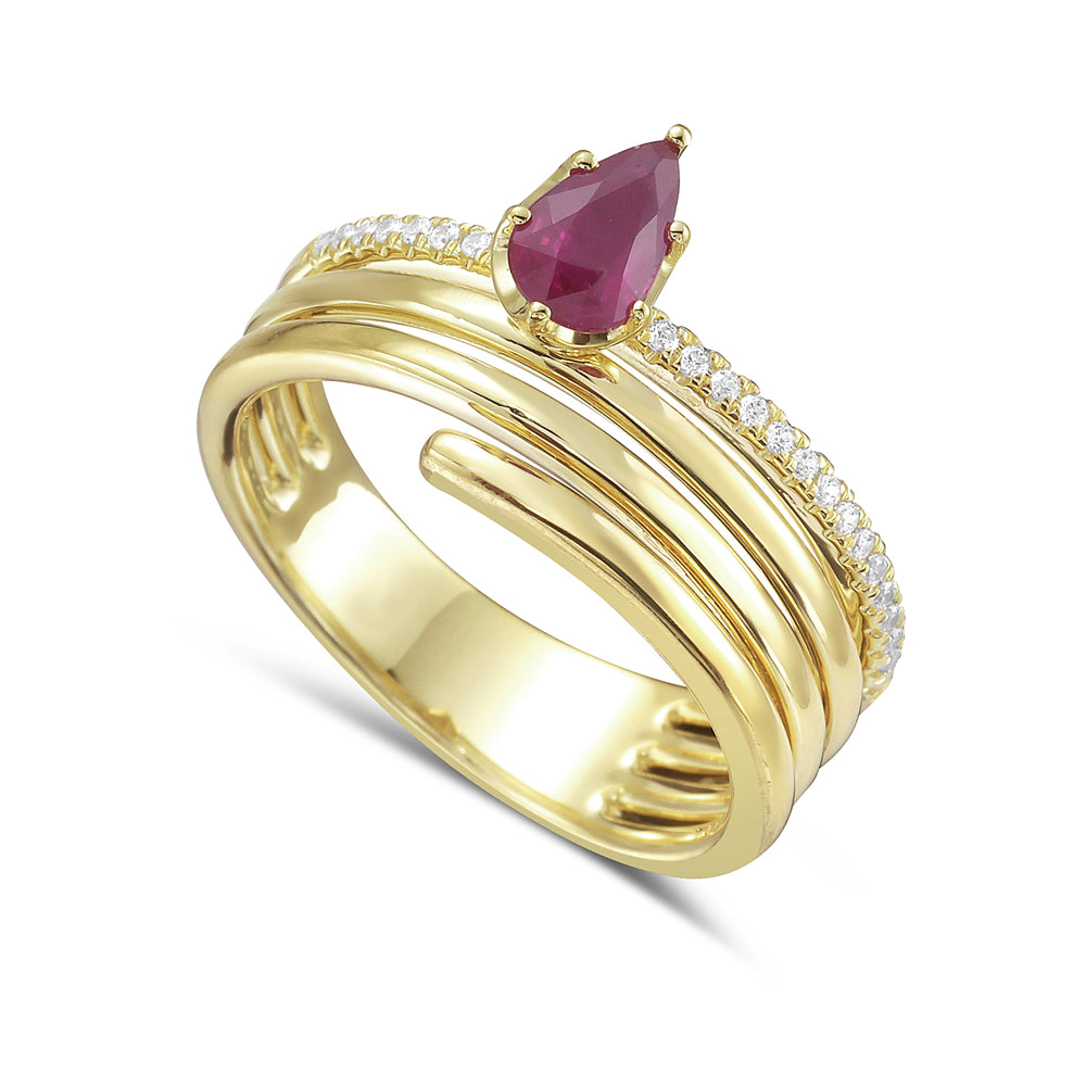 14KY ring with 1 ruby 0.50ct and 23 diamonds 0.09ct tw 5.5