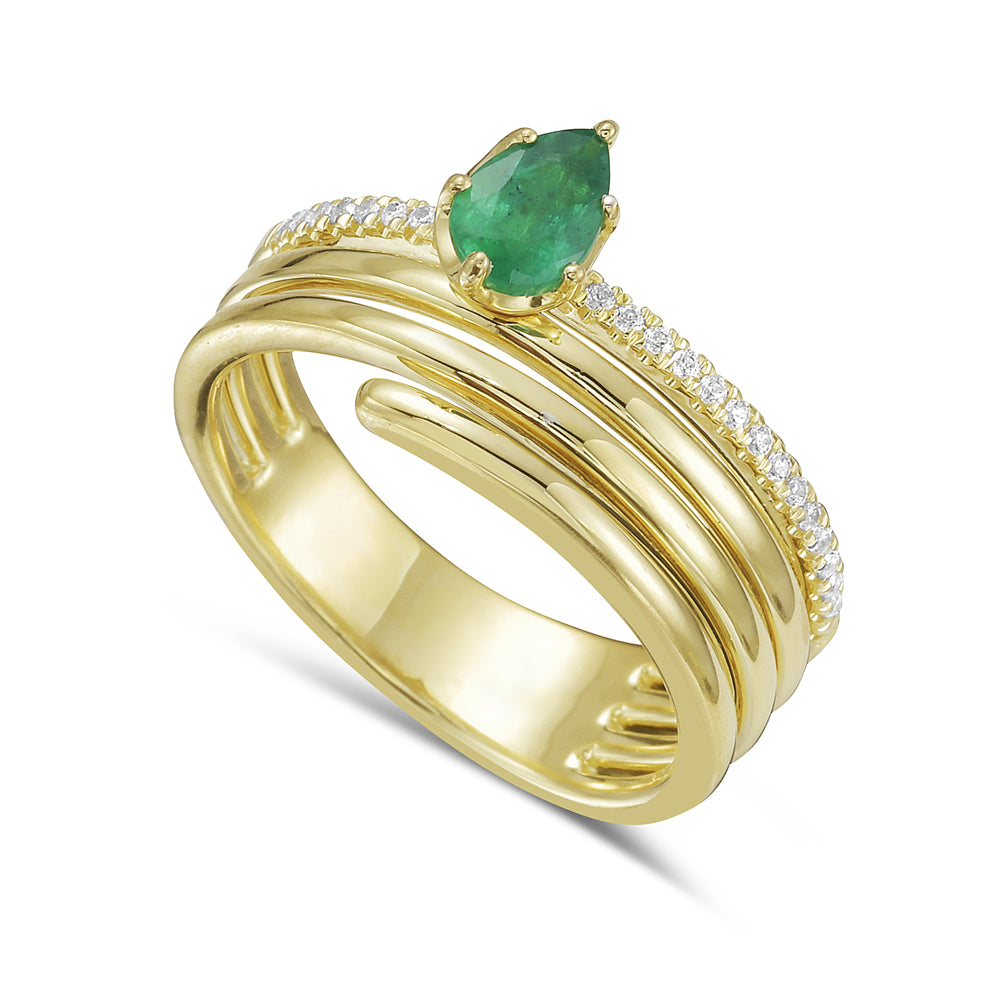 14KY ring with 1 emerald 0.38ct and 23 diamonds 0.09ct tw 5.5