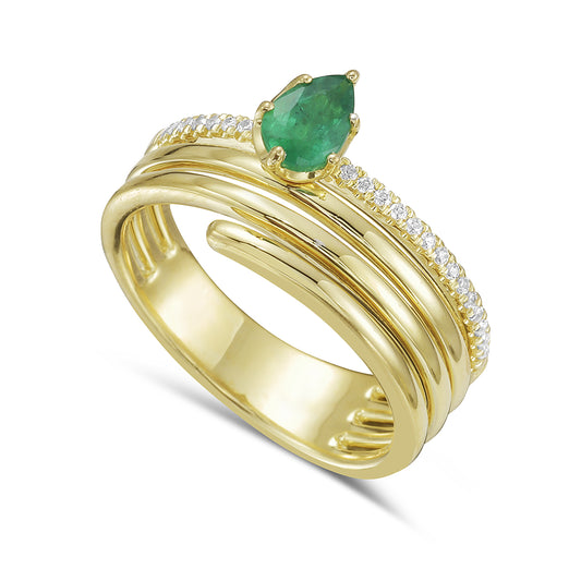 14KY ring with 1 emerald 0.38ct and 23 diamonds 0.09ct tw 5.5