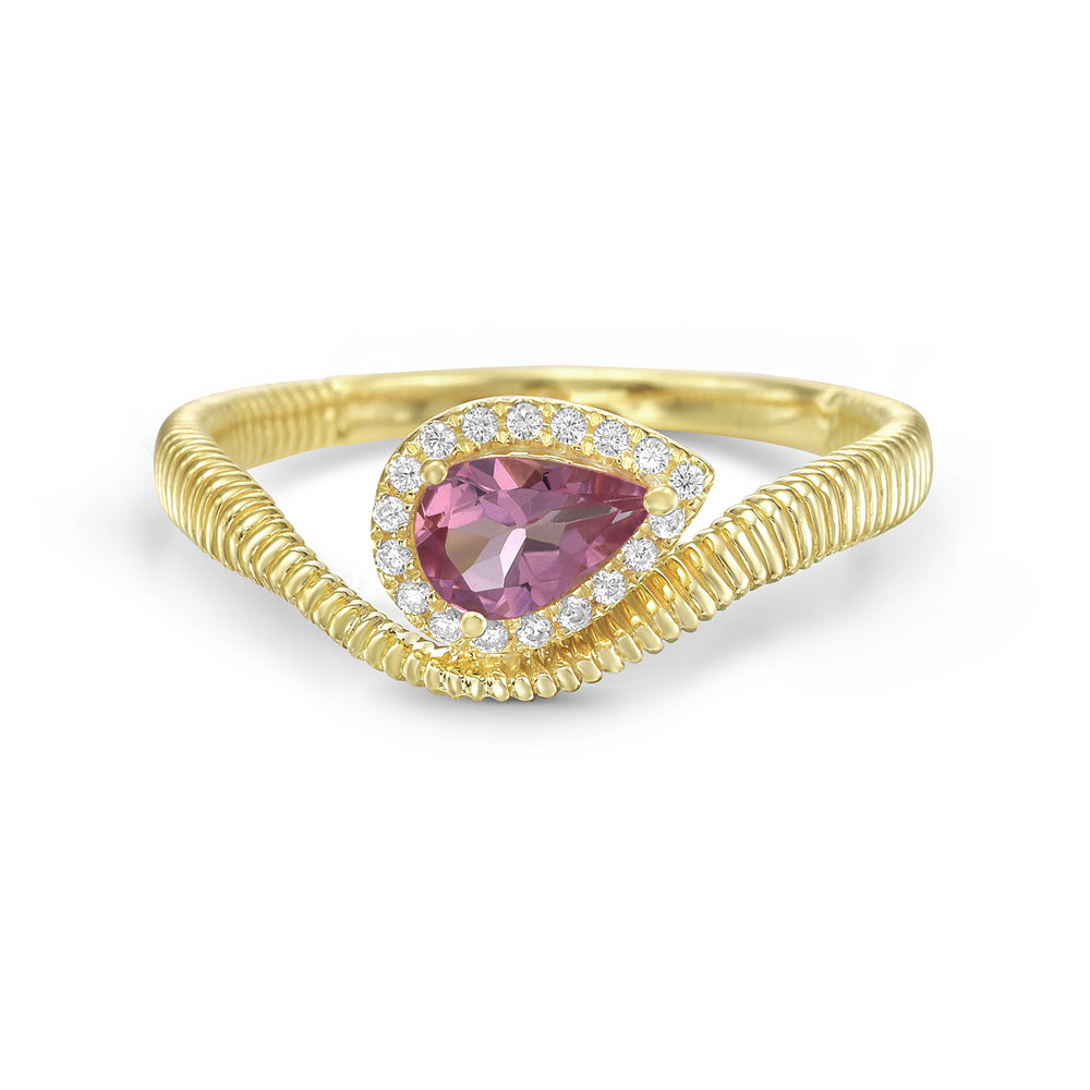 14KY ring with 1 rhodite 0.22ct and 18 diamonds 0.07ct tw 5.5