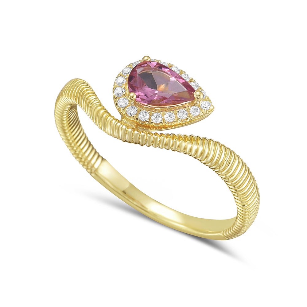 14KY ring with 1 rhodite 0.22ct and 18 diamonds 0.07ct tw 5.5