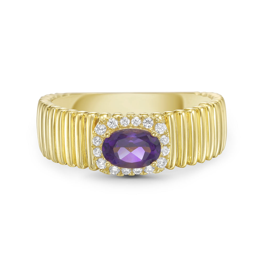 14KY ring with 1 amethyst 0.44ct. and 16 diamonds 0.10ct tw 5.5