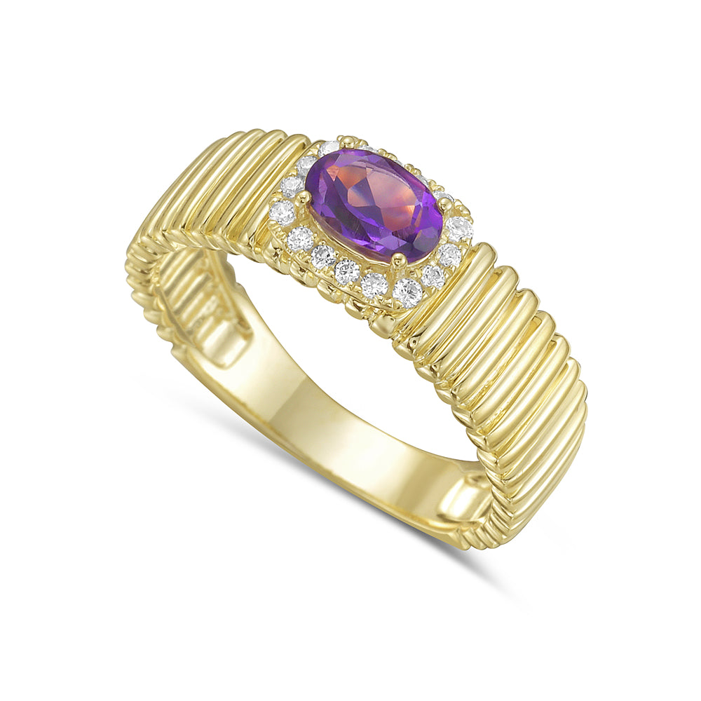 14KY ring with 1 amethyst 0.44ct. and 16 diamonds 0.10ct tw 5.5