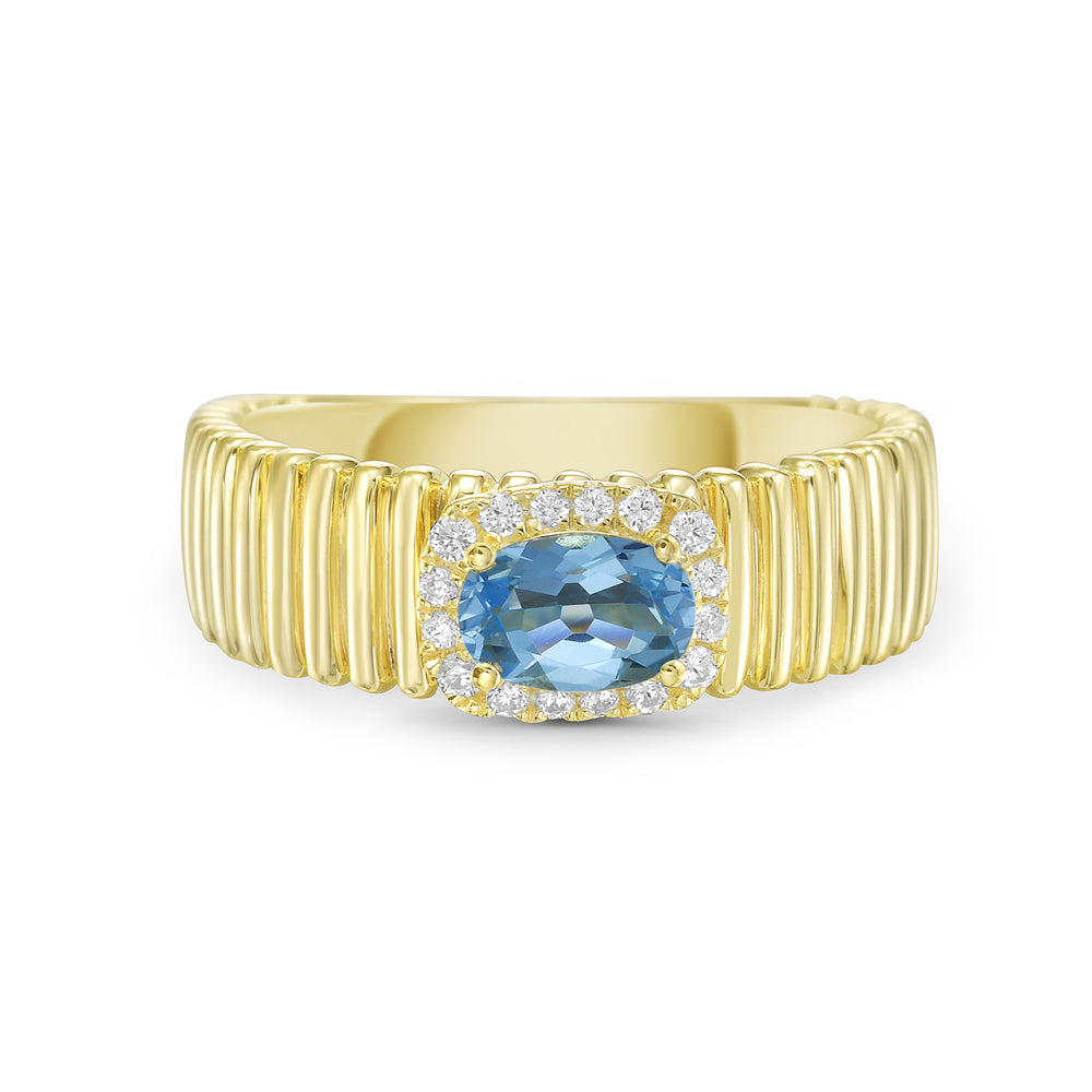 14KY ring with 1 blue topaz 0.54ct and 16 diamonds 0.10 ct tw 5.5